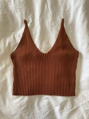 SHEIN Ribbed V-Neck Cropped Camisole in Brown